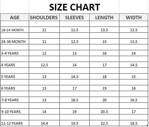 sweatshirt size chart