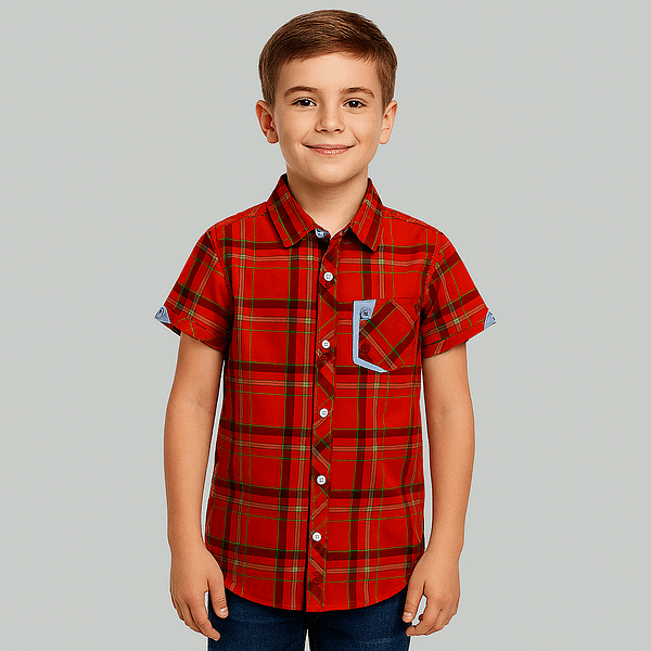 red half sleeves check shirt