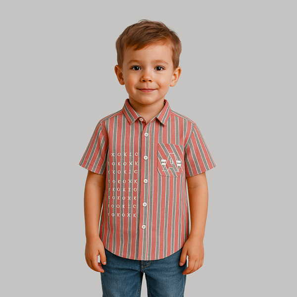 kids half sleeves red lining printed shirt for kids