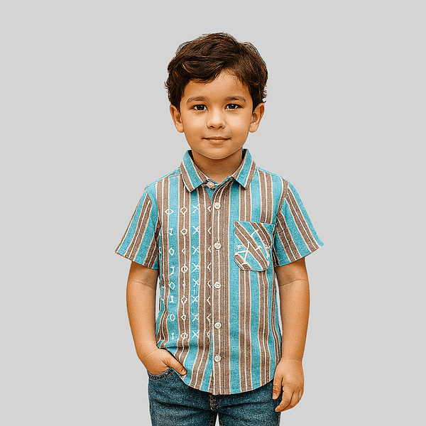 Kids Half Sleeves Blue Lining Printed Shirt For Kids