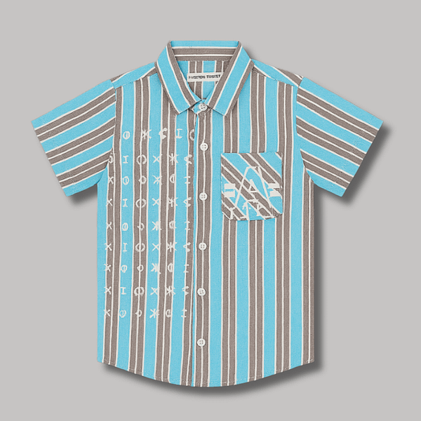 Kids Half Sleeves Blue Lining Printed Shirt For Kids