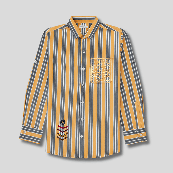 Embroidered Full Sleeves Yellow Lining Shirt For Kids