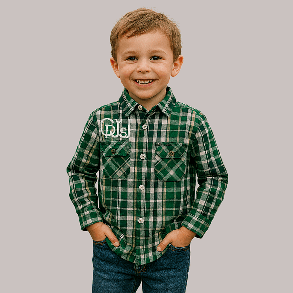 full sleeves printed green check shirt for kids