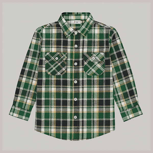 full sleeves printed green check shirt for kids