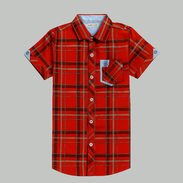 red half sleeves check shirt